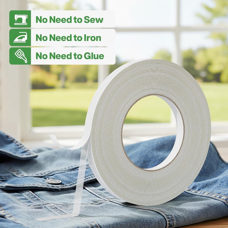 Hoacm Double Sided Tape Heavy Duty, 1/2inch*105FT Adhesive Fabric Hem Tape for Pants, No Sew Hemming Tape for Curtains, Pants, Carpet, Clothes, Arts, Crafts, Scrapbookin - Image 2